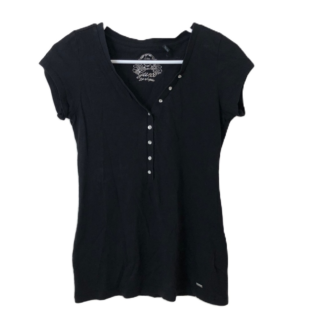 Guess NWOT Short Sleeve Button Front V Neck Blouse